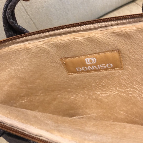 Domiso men hand carry 14” messenger computer bag Brown & tan charging port,NEW - Picture 4 of 5